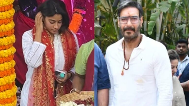 Janhvi Kapoor and Ajay Devgn offer prayers at Mumbai’s Krishna Kali temple, pose for paparazzi after visit. See pics | Bollywood